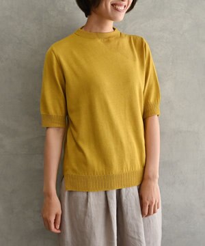  〈高品質シルク＆スーピマ超長綿〉〈洗えるニット〉半袖ボトルネックプルオーバー