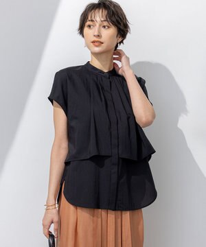  【撥水加工/洗える】シアーナイロンツイル レイヤード ブラウス