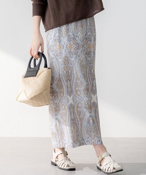  【洗える】Rattiドローイングペイズリープリント スカート