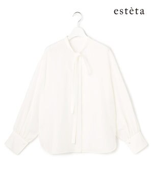  【エステータ】シルクコットンローン ボウタイブラウス