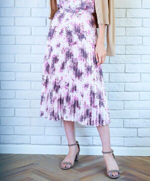 【洗える】グラデーションフラワー プリーツスカート