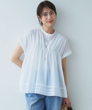  【撥水加工/洗える】シアーナイロンツイル ギャザー ブラウス