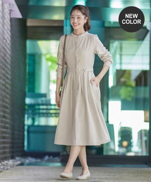  【新色追加・洗える】ピーチスキンバンドカラーワンピース