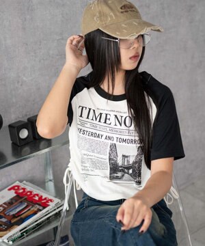  グラフィックショートサイドリボンドロストT