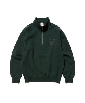  【AaronChang】【UNISEX】ワンポイントハーフジップ スウェットシャツ