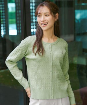  ワンポイント刺繍ケーブルカーディガン