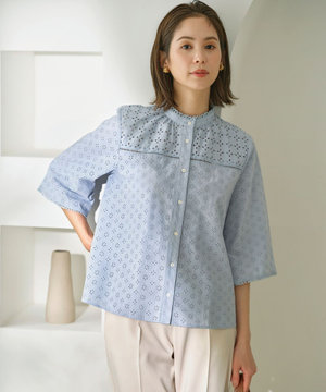 【WEB限定カラーあり】エンブロイダリーレース フレアスリーブブラウス