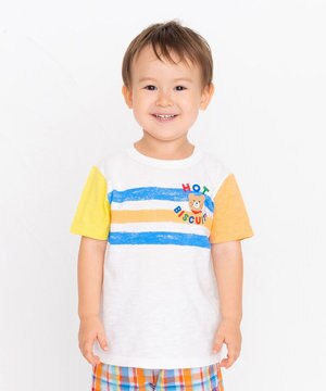  かすれプリント 袖配色 半袖Tシャツ