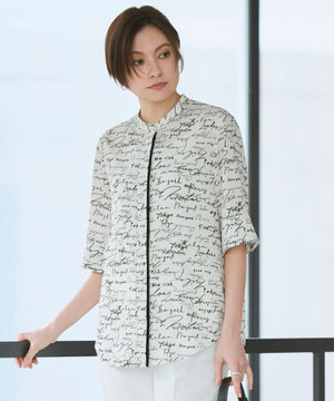 【CLASSY.掲載・30th ANNIVERSARY】5cityプリント バンドカラーブラウス