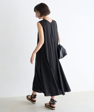  リネンレーヨン ノースリーブワンピース