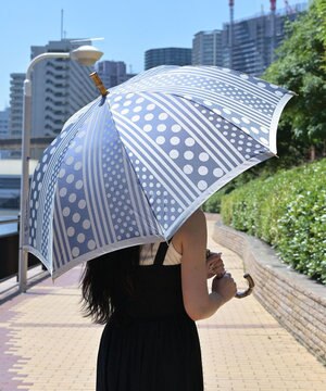  Kirie ドットとストライプ アッシュブルー 長傘