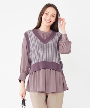  【2SET】ニットベスト×チュニック ブラウス