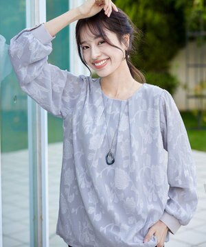  【洗える】フラワージャガードブラウス