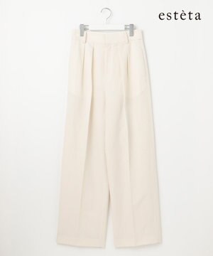  【エステータ】ウールリネン タックワイドパンツ