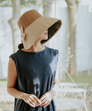 【遮光100%/UPF50%+/UVカット】洗えるバックリボン ブレードパラソルハット 手洗いOK/サイズ調整可能/吸水速乾/遮熱