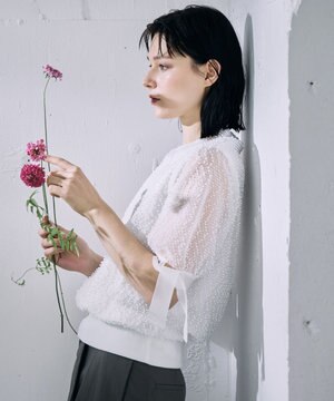  【カトリエムブーケ】Expression delicate ドットシアー・リボンスリーブトップス