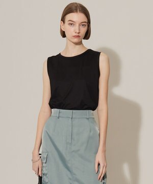  【洗える】 コットンリヨセルスムース ノースリーブインナー