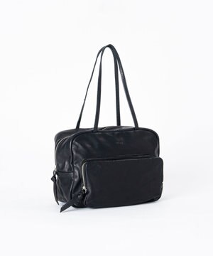  ソフトレザーフロントポケットボストンバッグ