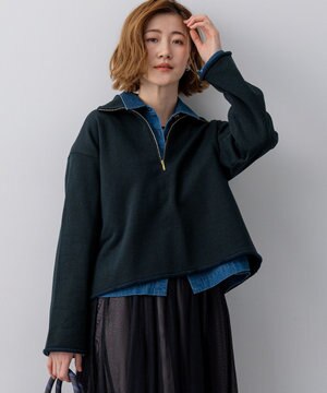  【先行予約】シャイニーコットンテリー ハーフジップ スウェット