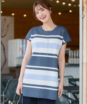 【新色追加・洗える】マルチボーダーフレンチニットチュニック