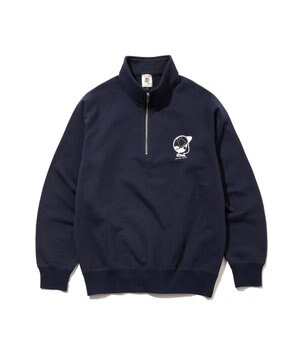  【AaronChang】【UNISEX】ワンポイントハーフジップ スウェットシャツ