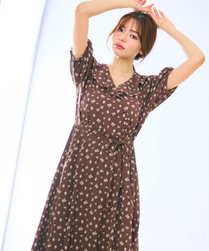 カシュクールデザイン 小花プリントワンピース