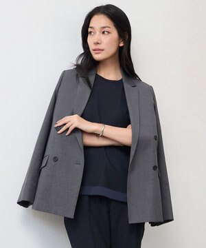  【接触冷感・UVケア・撥水・洗える】LooseWeave ダブルブレストジャケット