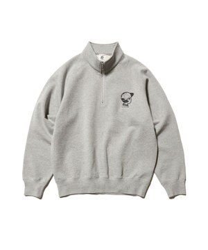  【AaronChang】【UNISEX】ワンポイントハーフジップ スウェットシャツ