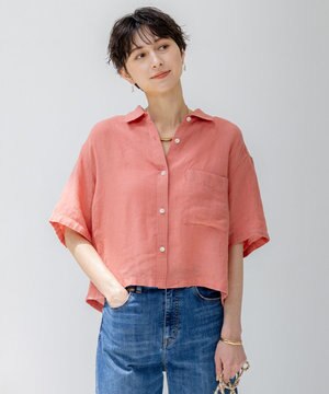  【Oggi7月号掲載/洗える】LIBECOリネン クロップド デザイン シャツ