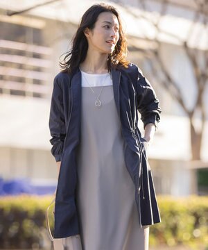  【洗える・撥水】マイクロタフタ ノーカラー ロング コート