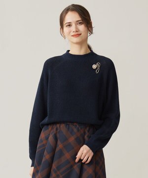  【洗える】コットンウールミドルゲージプルオーバー ニット