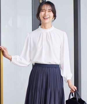  【洗える】ジョーゼット フリル ブラウス