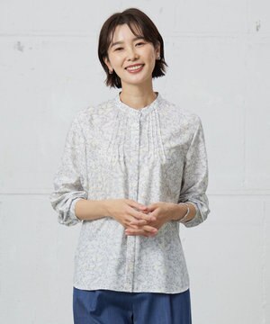  【洗える】ポリエチレンスパンブロードフラワープリント ブラウス