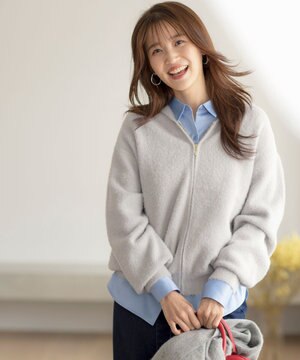  【洗える】シャギーニット パーカー