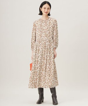  【洗える】スノーフラワープリント ワンピース