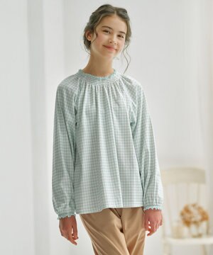  【150-160㎝】シャーリングチェック トップス