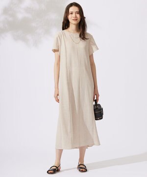  【カタログ掲載・接触冷感・UVカット・洗える】リネンミックスツィル ワンピース