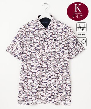  【MEN】【キングサイズ/吸水速乾/UVカット】YELL総柄プリントポロシャツ