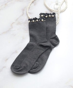  パール付きフリルソックス