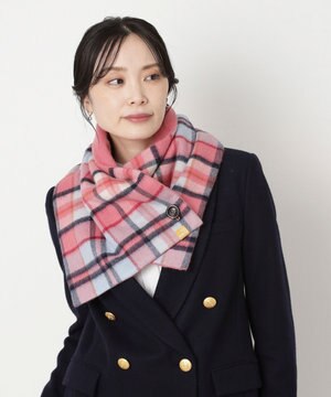  WEB限定【洗える】ミエル (miel) カシミヤ100％ チェックボタン付きマフラー