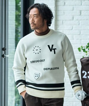  【MEN】【ウォッシャブル】グラフィックダブルジャガードニット