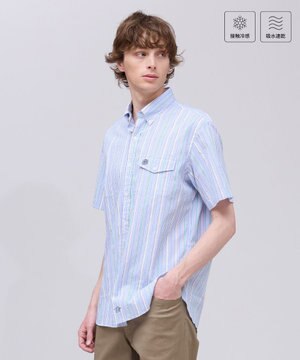  夏でも涼しい【吸水速乾 / 接触冷感 / 高通気性】Aero Weave クールマックスサッカー ストライプ シャツ / B.D.