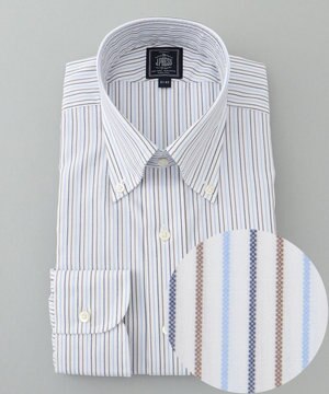  【PREMIUM PLEATS / 形態安定】ピンオックスカラードストライプシャツ / B.D.