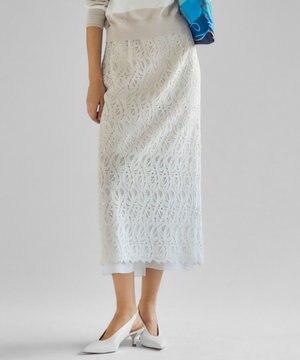  【洗える】ジオメトリックレース Iライン スカート