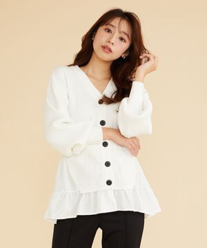  【洗える】ペプラム カーディガン