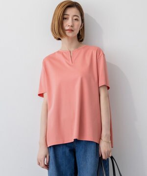  【汗じみ防止/洗える】スムースデザイン バックフレア カットソー
