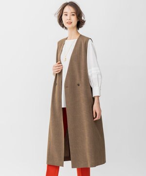  【洗える】グレンチェック ロングジレ