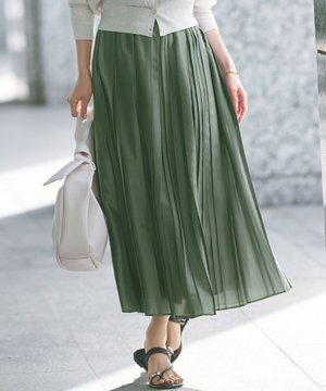  【洗える】シアーコンビ プリーツ スカート