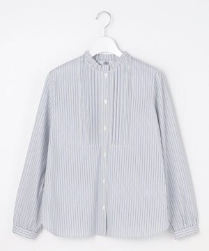  BEZコットンナイロン ストライプ フリル襟 ブラウス
