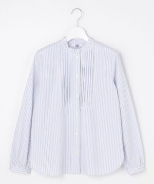  BEZコットンナイロン ストライプ フリル襟 ブラウス